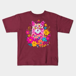 Feline Floral For Cat Lovers Kids T-Shirt